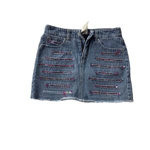 Limited Too blue jean mini skirt with attached shorts. Size 10 reg.
